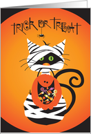 Hand Lettered Trick or Treat Mummy Black Cat Pumpkin Full of Candy card