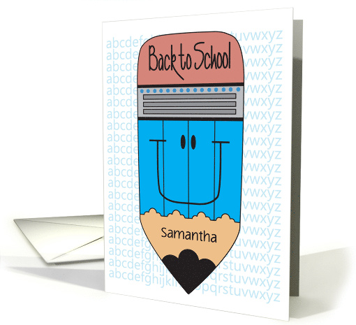 Hand Lettered Back to School Large Blue Pencil with Custom Name card