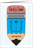 Hand Lettered Back to School Large Blue Pencil with Custom Name card