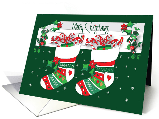Hand Lettered Christmas Decorated Stockings on White... (1904662)