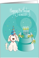 Hand Lettered Birthday for Pet Granddog Stacked Dog Dishes and Bones card