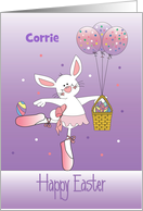 Hand Lettered Easter White Bunny Balloons and Egg Basket Custom Name card