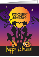 Hand Lettered Halloween Granddaughter and Husband Cats in Love card