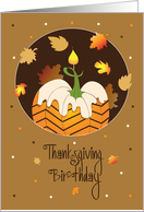 Hand Lettered Thanksgiving Birthday Frosted Pumpkin Candle and Leaves card