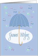 Hand Lettered Baby Shower Wishes for Boy Blue Umbrella and Flowers card