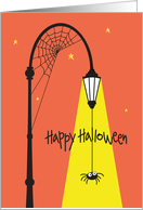 Hand Lettered Halloween Spider and Web in Streetlight Yellow Spotlight card