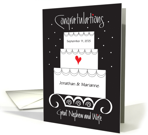 Hand Lettered Wedding Great Nephew and Wife Custom Names and Date card
