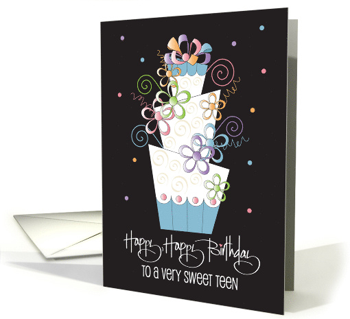 Hand Lettered Happy Happy Birthday Teen Stylized Floral... (1907724)