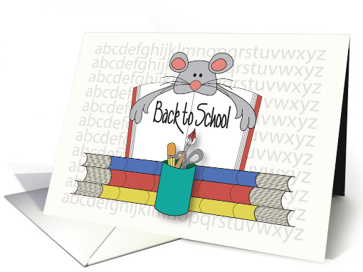 Hand Lettered Back to School Mouse Books and School Utensil Jar card