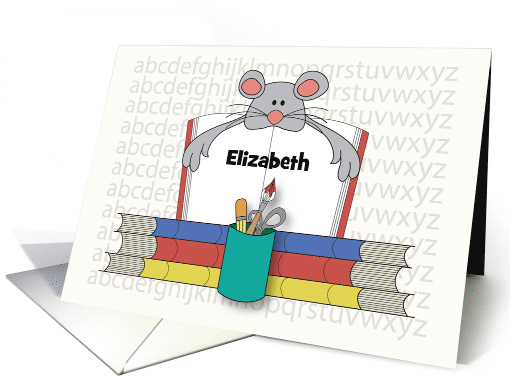 Back to School Gray Mouse with Stacked Books Open Book... (1908946)