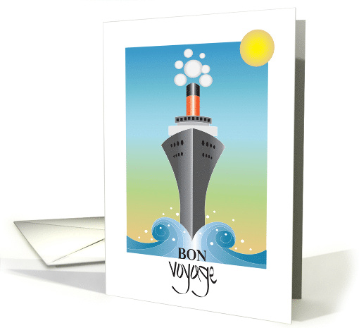 Hand Lettered Bon Voyage Gray Cruise Liner in Rolling... (1909178)