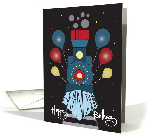 Hand Lettered Birthday Grandson Old Fashioned Train and Balloons card