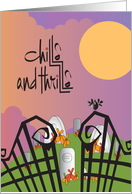 Hand Lettered Chills and Thrills Graveyard Black Wrought Iron Fence card