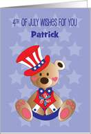 4th of July Patriotic Bear Tall Striped Hat with Stars and Custom Name card
