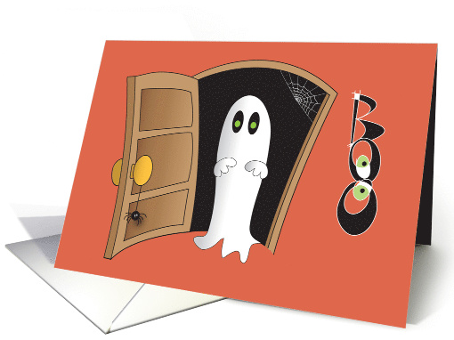 Hand Lettered Halloween Boo Ghost at Open Door with... (1910172)