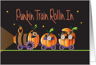 Hand Lettered Punkin Train Rollin In Bear and Mice in Pumpkin Train card