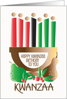 Kwanzaa Birthday Kinara with Round Flamed Candles and Fruit card