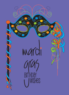 Hand Lettered Mardi Gras Birthday with Highly Decorated Black Mask