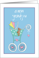 Hand Lettered Becoming Grandparents to a New Grandson Blue Stroller card