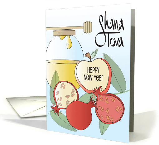 Hand Lettered Shana Tova Rosh Hashana Honey and Pomegranates card
