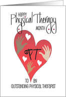Hand Lettered Physical Therapy Month PT with Heart Filled with Hands card