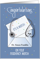 Hand Lettered Residency Match Envelope with Stethoscope Custom Name card