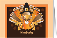 Thanksgiving Turkey with Decorated Feathers Pilgrim Hat Custom Name card