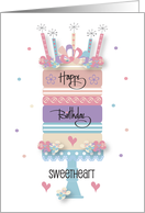Hand Lettered Birthday for Sweetheart Fall Colorful Birthday Cake Bows card