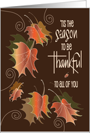 Hand Lettered Season to Be Thankful Thanksgiving Leaves To All of You card