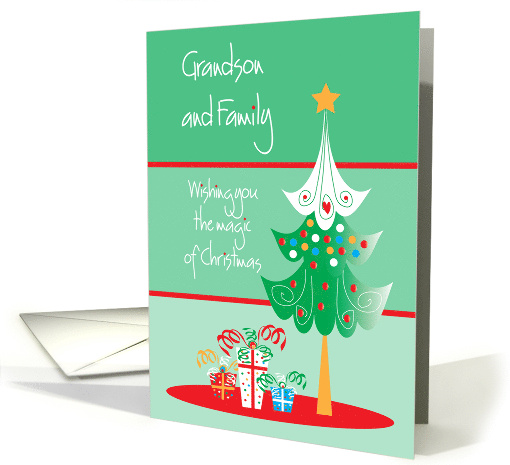 Hand Lettered Christmas Grandson and Family Magic Christmas Tree card