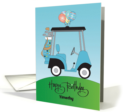 Hand Lettered Birthday Golfer Blue Golf Cart and Balloons... (1915420)