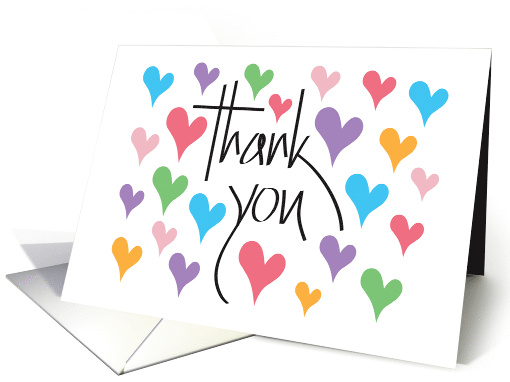 Hand Lettered Thank You with Rainbow Colored Hearts Blank Note card