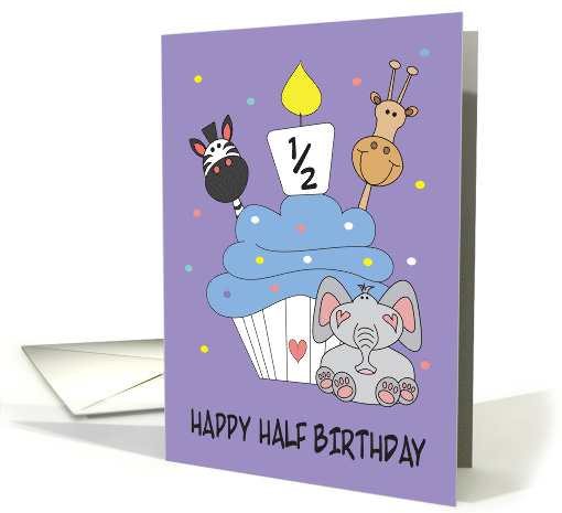 Half Birthday Boy Cupcake Animal Friends Zebra Giraffe... (1916076)