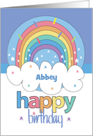Hand Lettered Rainbow Birthday with Cloud and Stars Custom Name card