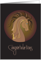 Hand Lettered Congratulations on New Horse with Stylized Horse Head card