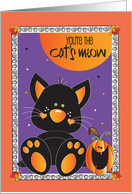 Hand Lettered Halloween Cat’s Meow for Friend Cat Jack O’ Lantern Moon card