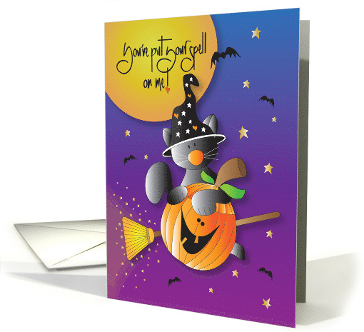 Hand Lettered Halloween Black Cat Witch on Broomstick... (1917180)