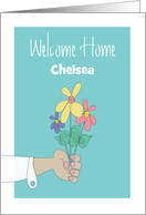 Hand Lettered Welcome Home from Hospital Hand with Flowers Custom Name card