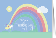 Hand Lettered Friendship Day with Arching Rainbow and Yellow Flower card