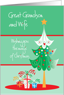 Hand Lettered Christmas Magic Great Grandson and Wife with Tree card