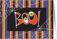 Hand Lettered Halloween Boo with Stripes and Spider Webs card