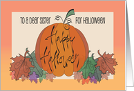 Hand Lettered Halloween Pumpkin with Fall Leaves for Dear Sister card