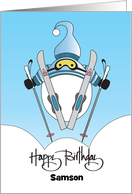 Hand Lettered Birthday for Skier Skis Up and Poles Out Custom Name card
