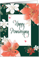 Hand Lettered Christmas Eve Wedding Anniversary with Red Poinsettias card