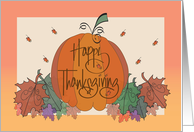 Hand Lettered Thanksgiving Orange Pumpkin for Friend with Fall Leaves card