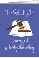 Hand Lettered Birthday for Lawyer The Verdict is In Gavel and Block card