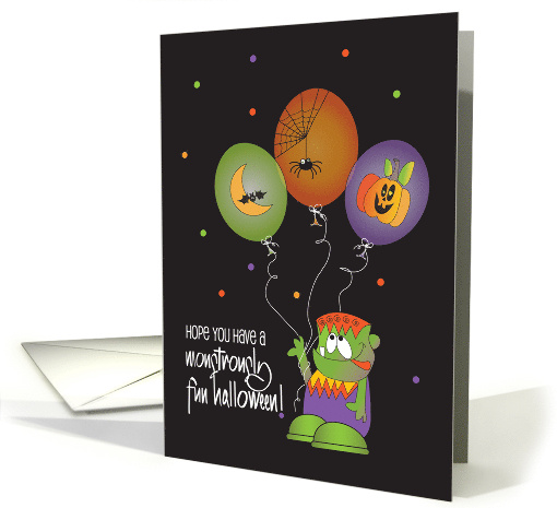Hand Lettered Monstrously Fun Halloween Monster with Balloon Trio card