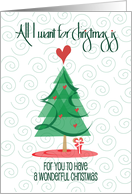Hand Lettered All I Want for Christmas Tweens and Teens Tree and Heart card