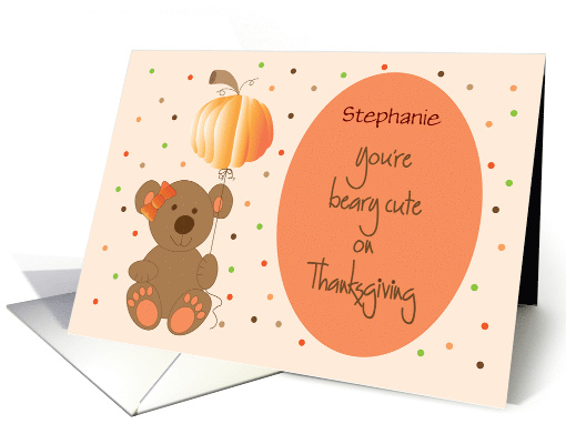 Hand Lettered Thanksgiving for Girl Bear Pumpkin Balloon... (1921670)
