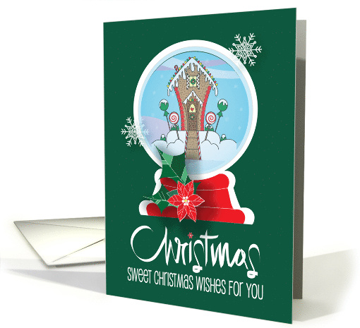Hand Lettered Christmas Snow Globe Gingerbread House Sweet Wishes card